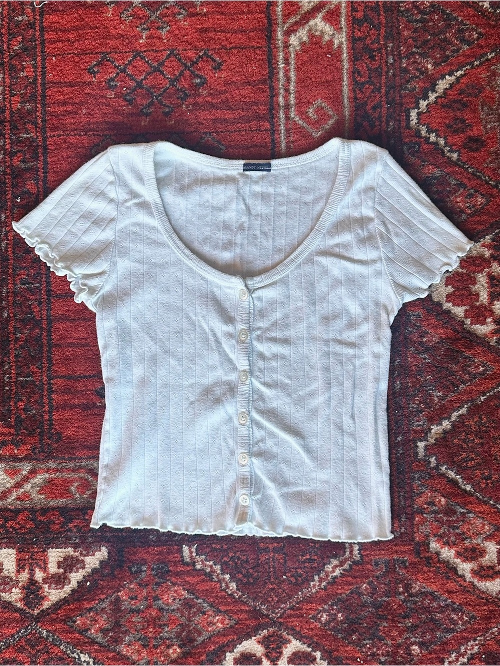 Brandy Melville White Ribbed Button-Front Top